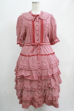 画像1: alcali / alcali × misako aoki/コットンギンガム前あきワンピース Free レッド H-25-07-17-002-LO-OP-NS-ZH