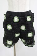 Candy Stripper / FLOWER CROCHET KINT SHORT PANTS  ブラック×グリーン H-25-07-18-030-PU-PA-KB-ZH