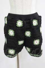 Candy Stripper / FLOWER CROCHET KINT SHORT PANTS  ブラック×グリーン H-25-07-18-030-PU-PA-KB-ZH