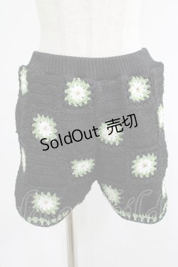 画像1: Candy Stripper / FLOWER CROCHET KINT SHORT PANTS  ブラック×グリーン H-25-11-16-017-PU-PA-KB-ZH