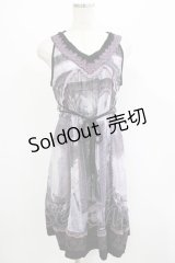 OZZ ANGELO / 宗教画プリントプリーツフリルワンピース  パープル H-25-07-18-035-OO-OP-KB-ZH