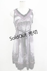 OZZ ANGELO / 宗教画プリントプリーツフリルワンピース  パープル H-25-07-18-035-OO-OP-KB-ZH