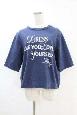 画像1: Jane Marple Dans Le Salon / Theme print side zip T-shirt  navy H-25-07-18-1043-JM-TO-KB-ZH