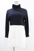 Jane Marple Dans Le Salon / Crumple collar pullover  ネイビー×ホワイト H-25-07-18-1045-JM-TO-KB-ZH