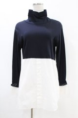 Jane Marple Dans Le Salon / Crumple collar pullover  ネイビー×ホワイト H-25-07-18-1045-JM-TO-KB-ZH