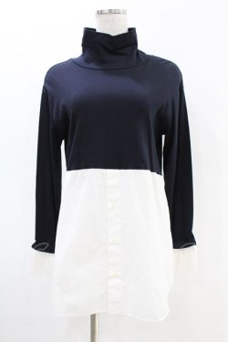 画像1: Jane Marple Dans Le Salon / Crumple collar pullover  ネイビー×ホワイト H-25-07-18-1045-JM-TO-KB-ZH