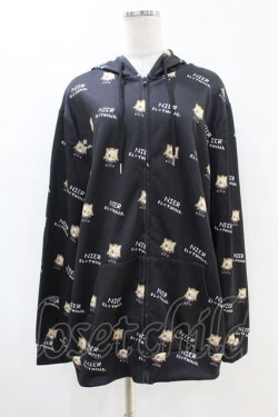 画像1: NieR Clothing / 総柄ZIPパーカー  黒 H-25-07-18-1053-PU-TO-KB-ZH
