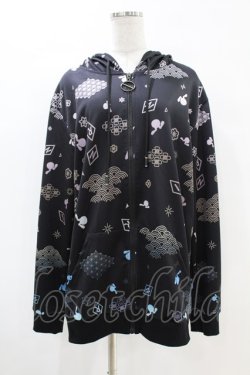 画像1: NieR Clothing / 総柄ZIPパーカー  黒 H-25-07-18-1054-PU-TO-KB-ZH