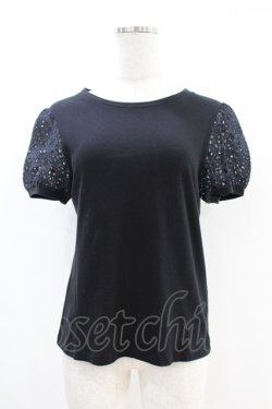 画像1: Jane Marple / アイレットレーススリーブのTシャツ Free クロ H-25-07-18-1032-JM-TO-KB-ZH
