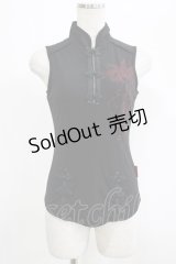 Ozz Croce / 刺繍チャイナノースリーブトップス  黒 H-25-07-18-056-OO-TO-KB-ZH