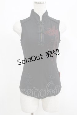 画像1: Ozz Croce / 刺繍チャイナノースリーブトップス  黒 H-25-07-18-056-OO-TO-KB-ZH