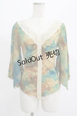 画像1: Ozz On / プリントメッシュトップス  緑×茶 H-25-07-18-058-OO-TO-KB-ZH