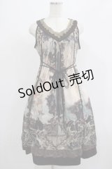 OZZ ANGELO / 宗教画プリントプリーツフリルワンピース  茶 H-25-07-18-011-OO-OP-KB-ZH
