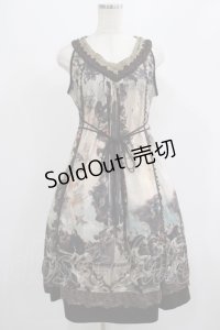 OZZ ANGELO / 宗教画プリントプリーツフリルワンピース  茶 H-25-07-18-011-OO-OP-KB-ZH