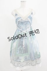 OZZ ANGELO / 宗教画プリントプリーツフリルワンピース  ブルー H-25-07-18-014-OO-OP-KB-ZH
