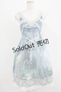 OZZ ANGELO / 宗教画プリントプリーツフリルワンピース  ブルー H-25-07-18-014-OO-OP-KB-ZH