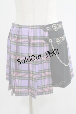 画像1: DARK IN LOVE / Punk purple checked splicing black pleated skirt S パープル×ブラック H-25-07-18-022-PU-SK-KB-ZH