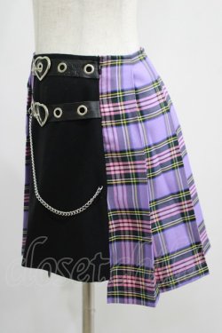 画像2: DARK IN LOVE / Punk purple checked splicing black pleated skirt S パープル×ブラック H-25-07-18-022-PU-SK-KB-ZH