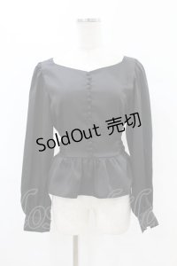 epine / lace satin back ribbon Peplum blouse  Free black H-25-07-19-042-0-BL-NS-ZH
