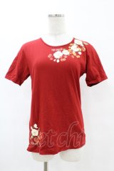 PINK HOUSE / 花柄Tシャツ L レッド H-25-07-19-045-LO-TS-NS-ZH