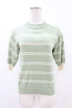 画像1: Fi.n.t / フレンチボーダー5分袖ニットプルオーバー Free GREEN×WH H-25-07-19-047-CA-TO-NS-ZH