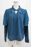 axes femme / ケープ風袖カットワークブラウス M ブルーグリーン H-25-07-19-1036-AX-BL-NS-ZH
