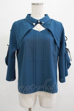 画像1: axes femme POETIQUE / クロスチャーム付フレア袖ブラウス M ブルーグリーン H-25-07-19-1037-AX-BL-NS-ZH