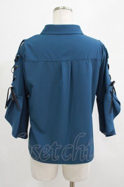 画像3: axes femme POETIQUE / クロスチャーム付フレア袖ブラウス M ブルーグリーン H-25-07-19-1037-AX-BL-NS-ZH