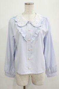 axes femme POETIQUE / レースビック襟ブラウス M サックス H-25-07-19-1040-AX-TO-NS-ZH
