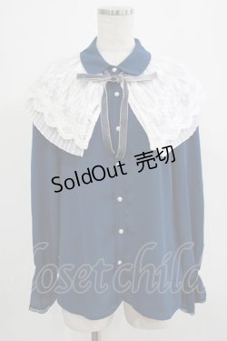 画像1: axes femme / ケープ風リボン付ブラウス M ネイビー H-25-07-19-1047-AX-BL-NS-ZH