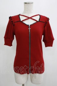 DearMyLove / 十字架フロントジップリブトップス M レッド H-25-07-19-1054-EL-TO-NS-ZH