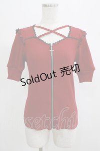 DearMyLove / 十字架フロントジップリブトップス M レッド H-25-07-19-1054-EL-TO-NS-ZH