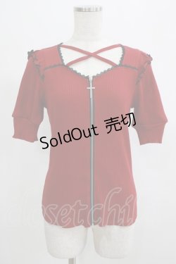 画像1: DearMyLove / 十字架フロントジップリブトップス M レッド H-25-07-19-1054-EL-TO-NS-ZH