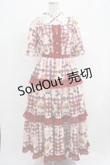 axes femme kawaii / ベアズベーカリー柄ロングワンピース M レッド H-25-07-19-1007-AX-OP-NS-ZH