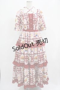 axes femme kawaii / ベアズベーカリー柄ロングワンピース M レッド H-25-07-19-1007-AX-OP-NS-ZH