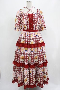 画像1: axes femme kawaii / ベアズベーカリー柄ロングワンピース M レッド H-25-07-19-1007-AX-OP-NS-ZH