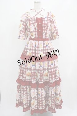 画像1: axes femme kawaii / ベアズベーカリー柄ロングワンピース M レッド H-25-07-19-1007-AX-OP-NS-ZH