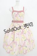 axes femme kawaii / ストライプレモン柄ジャンスカ M ピンク H-25-07-19-1013-AX-OP-NS-ZH