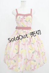 axes femme kawaii / ストライプレモン柄ジャンスカ M ピンク H-25-07-19-1013-AX-OP-NS-ZH