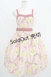 axes femme kawaii / ストライプレモン柄ジャンスカ M ピンク H-25-07-19-1013-AX-OP-NS-ZH