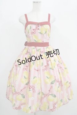 画像1: axes femme kawaii / ストライプレモン柄ジャンスカ M ピンク H-25-07-19-1013-AX-OP-NS-ZH