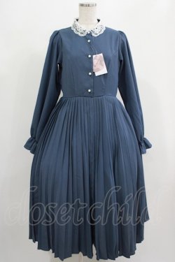 画像1: m petit by misako / レース襟プリーツワンピース M ブルー H-25-07-19-1016-LO-OP-NS-ZH