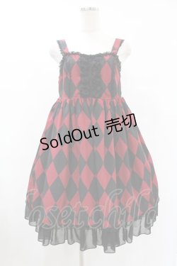 画像1: Dear Celine / ダイヤ柄ジャンパースカート S ブラック/レッド H-25-07-19-022-LO-OP-NS-ZH