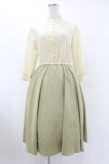 an another angelus / 五分袖切替ワンピース Free IVORY/GREEN H-25-07-19-024-CA-OP-NS-ZH
