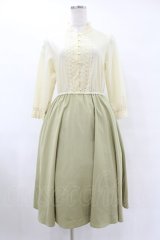 an another angelus / 五分袖切替ワンピース Free IVORY/GREEN H-25-07-19-024-CA-OP-NS-ZH