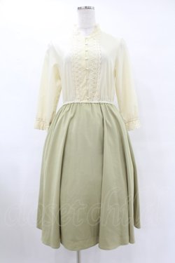画像1: an another angelus / 五分袖切替ワンピース Free IVORY/GREEN H-25-07-19-024-CA-OP-NS-ZH