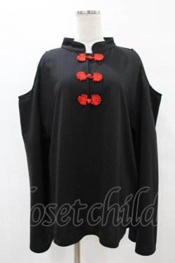 画像1: ACDC RAG / ネオチャイナオフショルロンT  黒×赤 H-25-07-20-050-PU-TO-KB-ZH