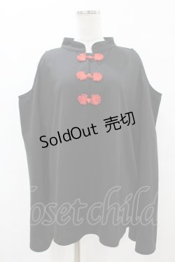 画像1: ACDC RAG / ネオチャイナオフショルロンT  黒×赤 H-25-07-20-050-PU-TO-KB-ZH