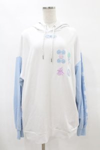 LISTEN FLAVOR / 麻雀パイ袖切替パーカー  ライトブルー×ホワイト H-25-07-20-052-PU-TO-KB-ZH