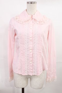 画像1: Angelic Pretty / ストライプリボン2段レースブラウス Free ピンク H-25-07-20-1025-AP-BL-NS-ZH